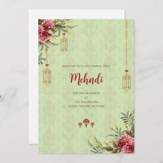 Mehndi uitnodiging Digitale Indiase bruiloft uitno (Voorkant / Achterkant)