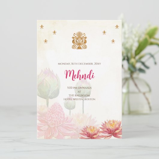 Mehndi uitnodiging Digitale Indiase bruiloft uitno (Staand voorkant)