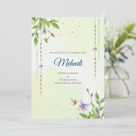 Mehndi uitnodiging Digitale Indiase bruiloft uitno (Staand voorkant)