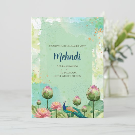Mehndi uitnodiging Digitale Indiase bruiloft uitno (Staand voorkant)