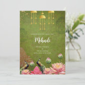 Mehndi uitnodiging Digitale Indiase pauw uitnodigi (Staand voorkant)