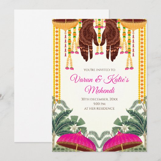 Mehndi-uitnodigingen als Digital Dholki-uitnodigin Kaart (Voorkant / Achterkant)