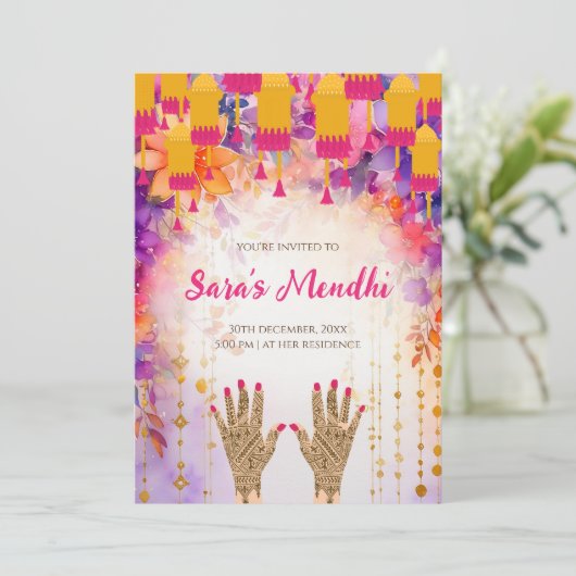 Mehndi uitnodigingen Digitale Dholki uitnodiging (Staand voorkant)