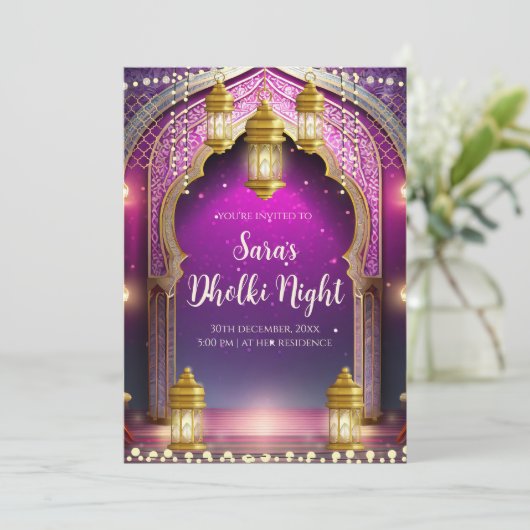 Mehndi uitnodigingen & Digitale Dholki uitnodiging (Staand voorkant)