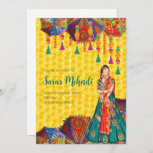Mehndi Uitnodigingen & Henna Night nodigen Mehandi (Voorkant / Achterkant)