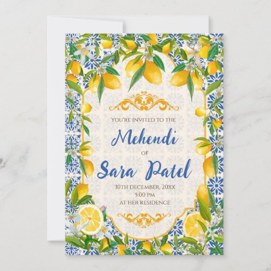 Mehndi uitnodigingen & Italiaans themadecor (Voorkant)