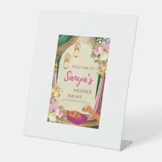 mehndi uitnodigingskaart reclamebord met voetstuk