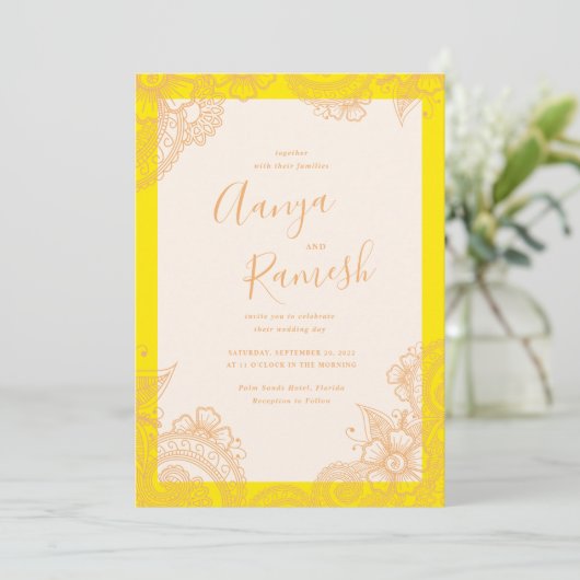 Mehndi Wedding Invitations Kaart (Staand voorkant)