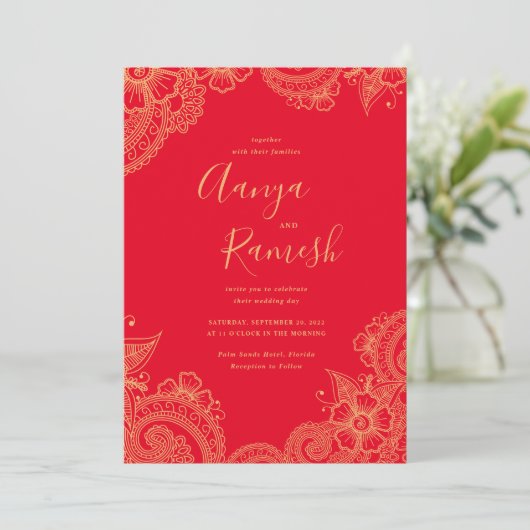 Mehndi Wedding Invitations Kaart (Staand voorkant)
