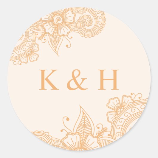 Mehndi Wedding Monogram Classic Round Sticker (Voorkant)