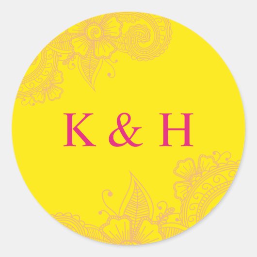 Mehndi Wedding Monogram Classic Round Sticker (Voorkant)
