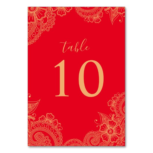 Mehndi Wedding Table Number Kaart (Voorkant)
