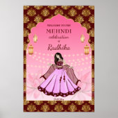Mehndi welkom teken dansen Indiase bruid maroon Poster (Voorkant)