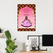 Mehndi welkom teken dansen Indiase bruid maroon Poster (Thuiskantoor)