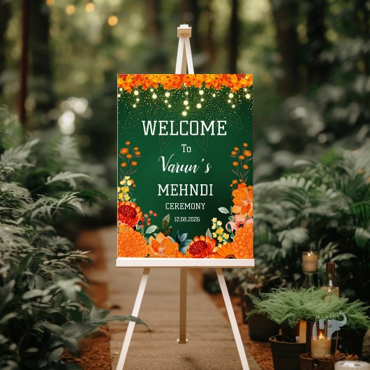 Mehndi welkomstbord, Indiaas trouwbord, Mendhi Poster