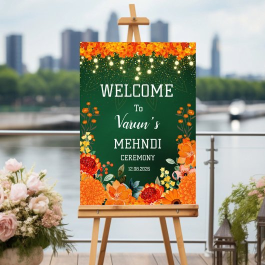 Mehndi welkomstbord, Indiaas trouwbord, Mendhi Poster