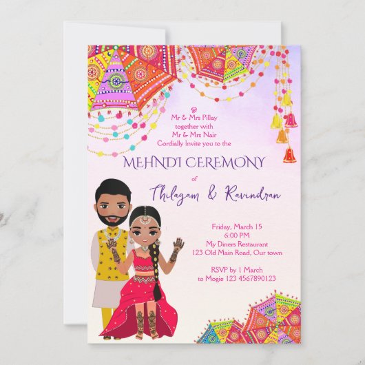 Mehndi Zuid-Indiase Tamil bruiloft uitnodiging (Voorkant)