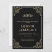 Mehndi Zwart Goud Islamitisch Moslim Bruiloft Kaart (Voorkant)