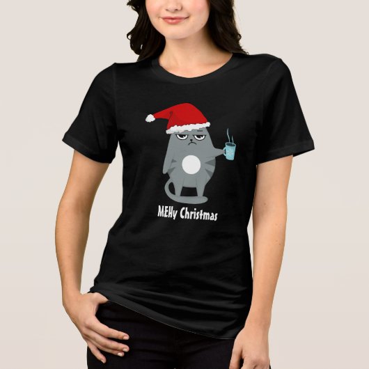 MEHy Kerst Schattigee Kerstman Kat Kerst Tri-Blend Shirt (Voorkant)