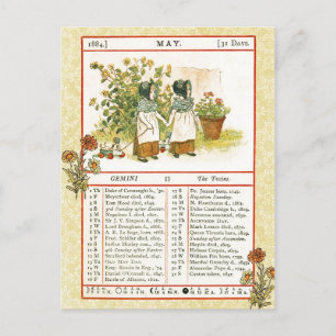 mei 1884 Almanac.  Gemini, de tweeling Briefkaart