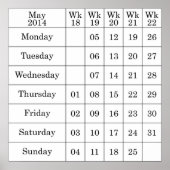 Mei 2014 kalender genummerde weken poster (Voorkant)