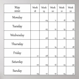 mei 2020 planner kalender met weeknummer poster