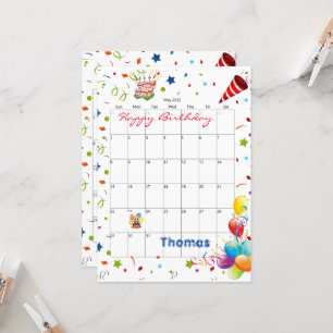 Mei 2022 Kalender Gelukkige Verjaardag Uitnodiging