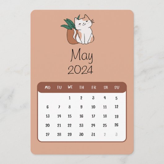 Mei 2024 Stand Alone Kat en Plant Kalender Menu (Voorkant)