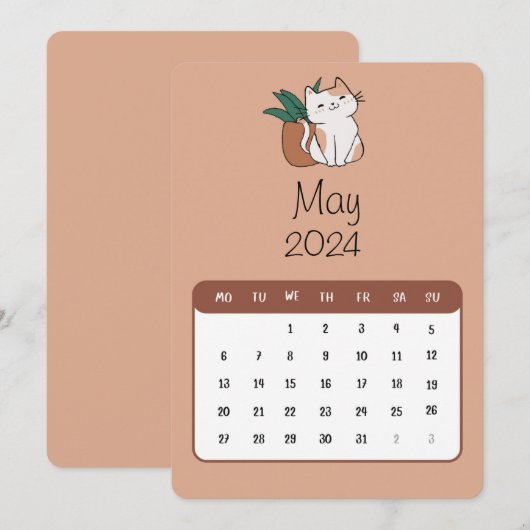 Mei 2024 Stand Alone Kat en Plant Kalender Menu (Voorkant / Achterkant)