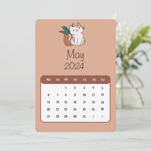 Mei 2024 Stand Alone Kat en Plant Kalender Menu (Staand voorkant)