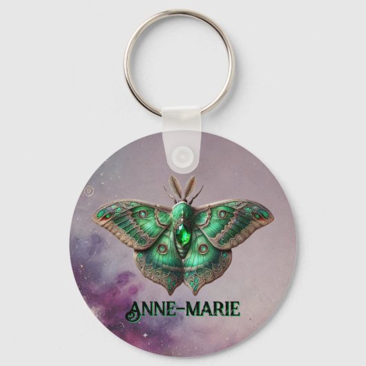 Mei Birthstone Sleutelhanger - Emerald Moth Design (Voorkant)