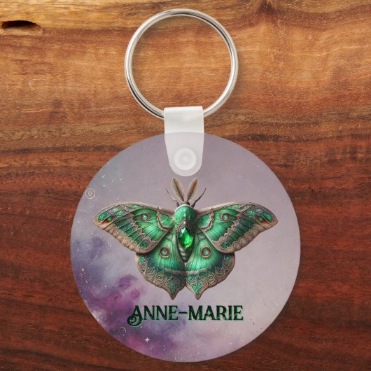 Mei Birthstone Sleutelhanger - Emerald Moth Design (Voorkant)