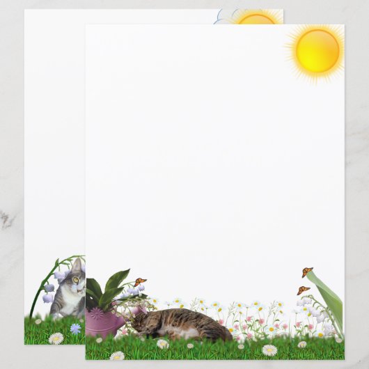 Mei Bloemen en Katten Briefpapier (Voorkant / Achterkant)