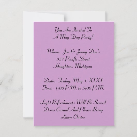 MEI DAGEN MAYPOLE PARTIJINVITATIE ~ EZ OM AAN TE P KAART (Achterkant)