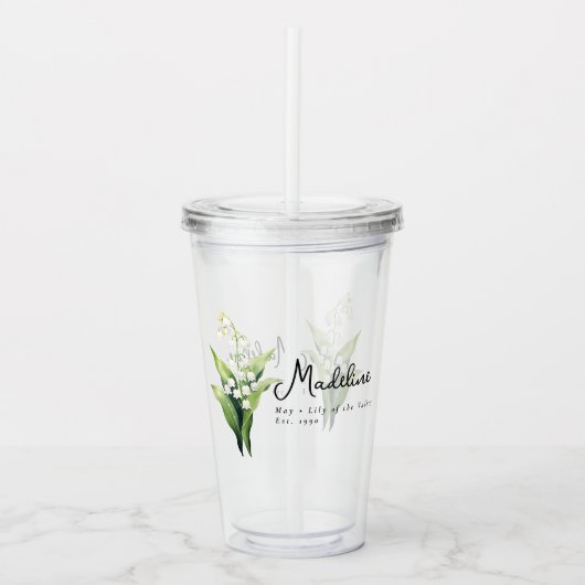 Mei Geboorte Maand Bloem Lily gepersonaliseerd Acryl Drinkbeker (Voorkant)