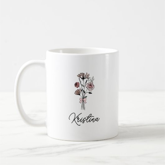 Mei Geboortebloem & Elegante Script Naam Koffiemok (Links)