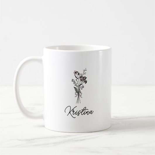 Mei Geboortebloem & Elegante Script Naam Koffiemok (Links)
