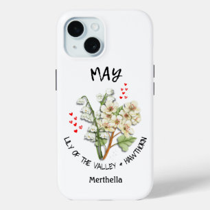 MEI Geboortemaand Bloem Aangepaste naam iPhone 15 Case