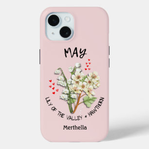  MEI Geboortemaand Bloem Aangepaste naam iPhone 15 Case