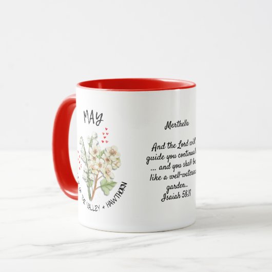 MEI Geboortemaand Bloem Christelijk Gepersonalisee Mok (Voorkant links)
