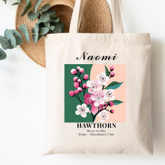 Mei Geboortemaand Bloem Meidoorn Kleur Blok Katoen Tote Bag
