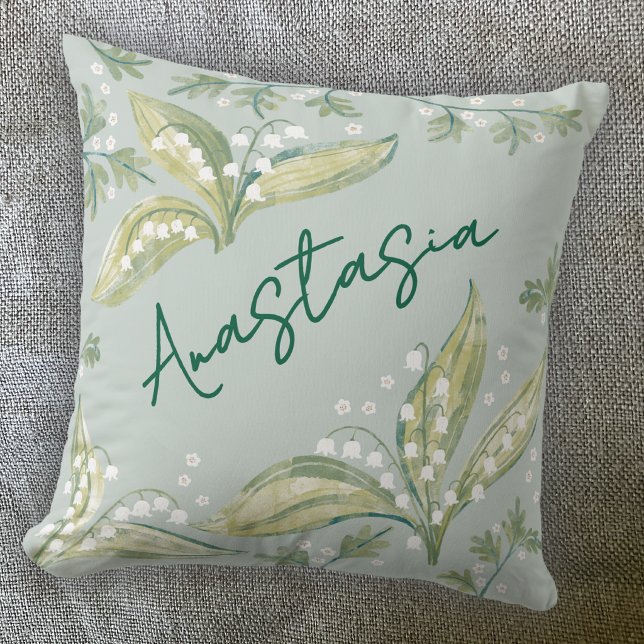 Mei Geboortemaand Narcis Persoonlijk Kussen (May birthday personalized custom name birth month flower lily of the valley hawthorn throw pillow)