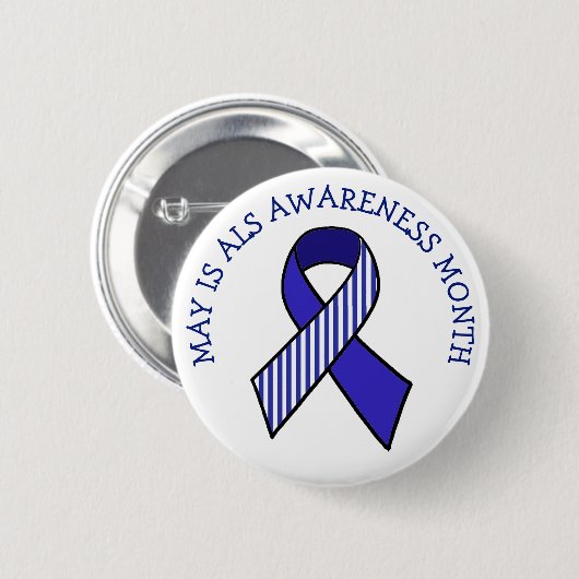 Mei is ALS Awareness Month Blue Ribbon Button (Voorkant /achterkant)