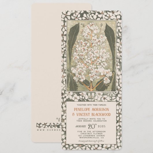 Mei Kastanje Bloem - Vintage bruiloft Kaart (Voorkant / Achterkant)