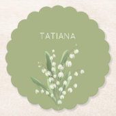 Mei lelietje-van-dalen bloemboeket aangepaste naam kartonnen onderzetters (Voorkant)
