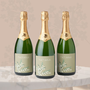 Mei Lelietje-van-dalen bloemboeket aangepaste naam Sparkling Wijnetiket