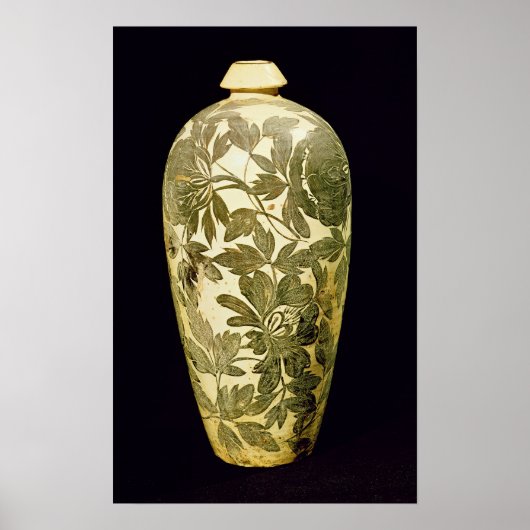 Mei P'ing vase met een zwarte florale decoratie (Voorkant)