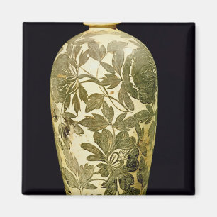 Mei P'ing vase met een zwarte florale decoratie Magneet
