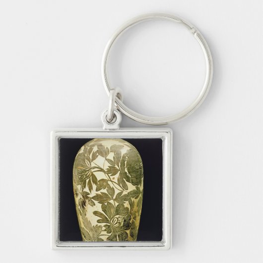 Mei P'ing vase met zwarte florale decoratie Sleutelhanger (Voorkant)