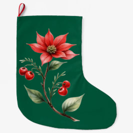 Meia de Natal verde com motivo floral Grote Kerstsok